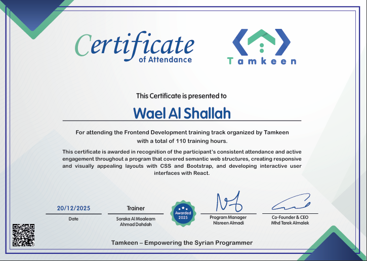 Website Design & Developer certificate